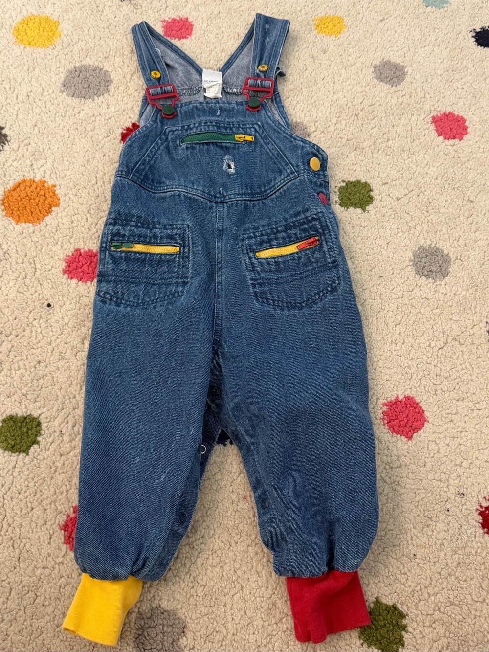 McKids Vintage 90’s Blue Denim Overalls with Multicolor Zipper Accents